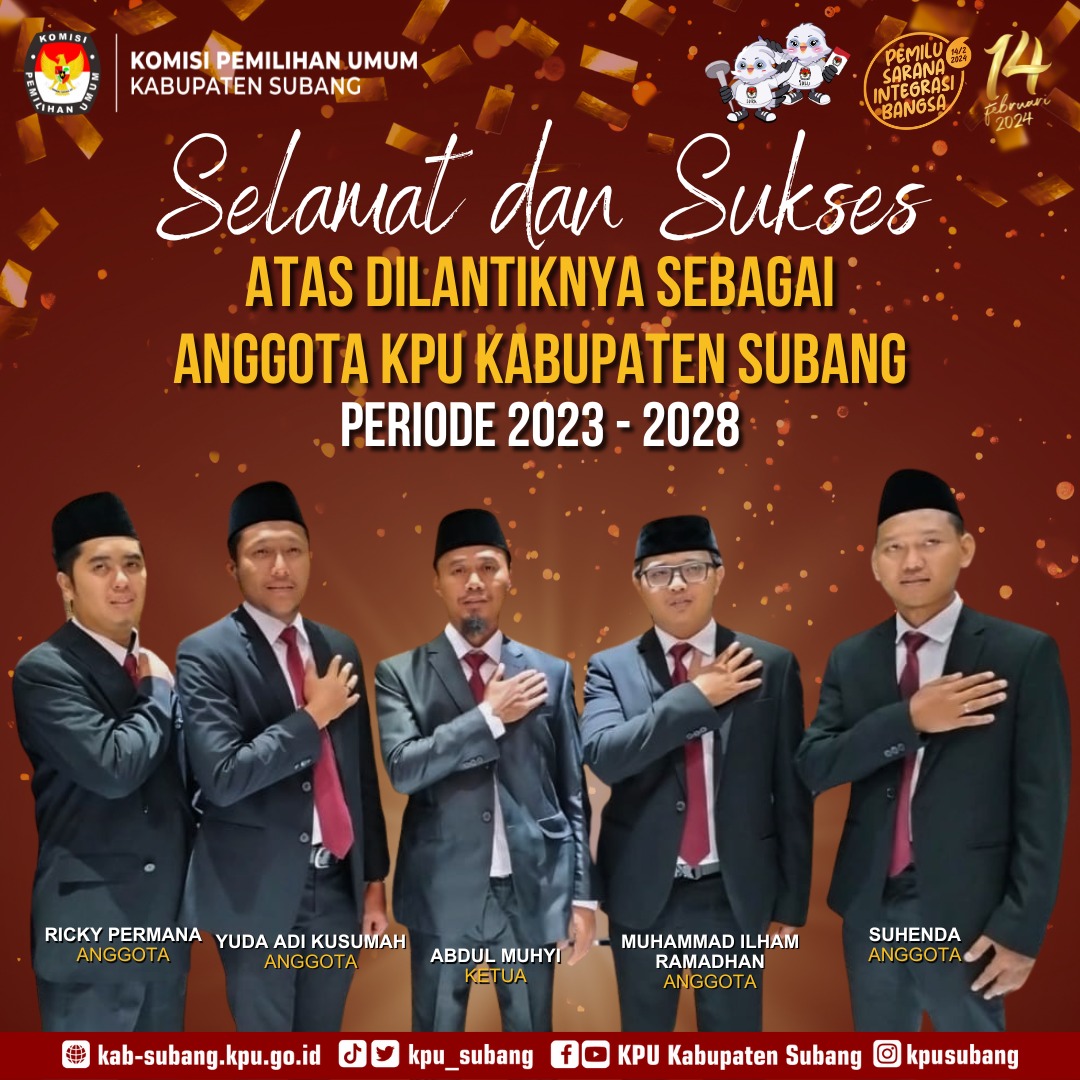 Anggota KPU Subang Periode 2023-2028 Resmi Dilantik, Siap Sukseskan Pemilu dan Pilkada 2024