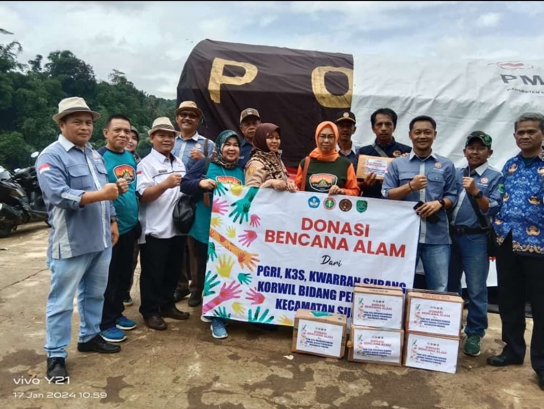 PGRI, K3S, Kwaran dan Korwil Kecamatan Subang Berikan Bantuan untuk Korban Bencana Alam