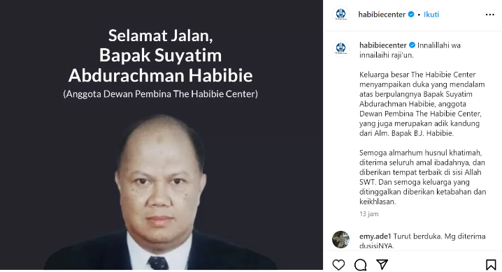 Adik Kandung BJ Habibie Wafat di Usia 72 Tahun