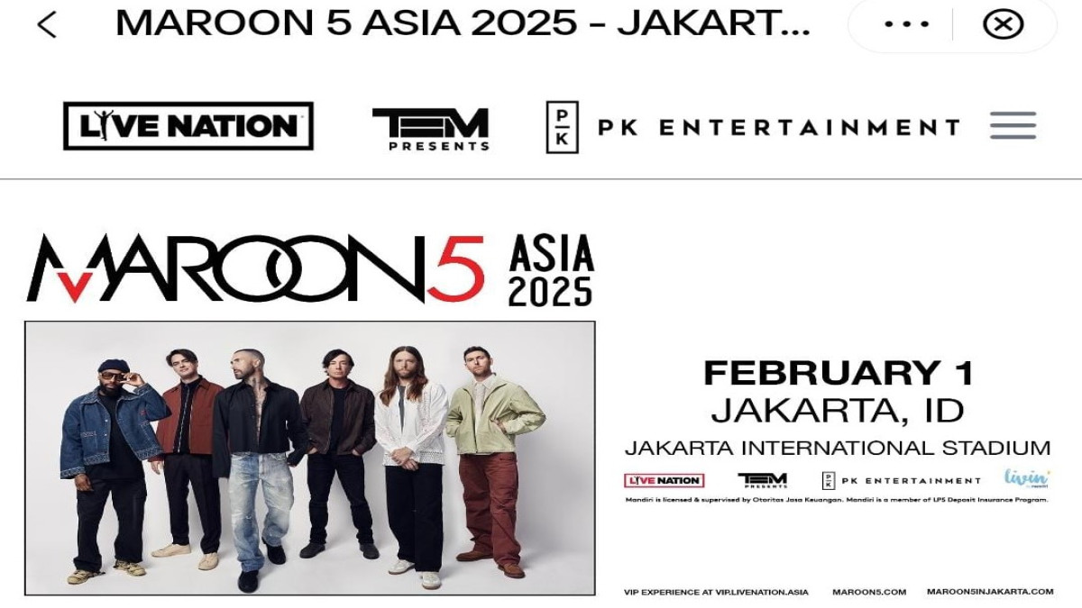 Pre-sale Tiket Konser Maroon 5 via Livin' by Mandiri. (Sumber Gambar: Screenshot via Livin' by Mandiri)