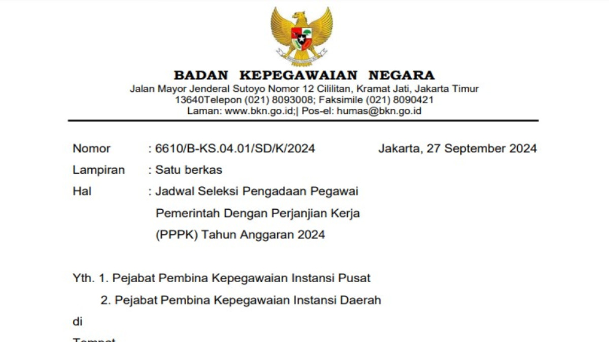 Dibuka Oktober, Simak Jadwal Seleksi Pengadaan PPPK 2024 beserta Persyaratannya