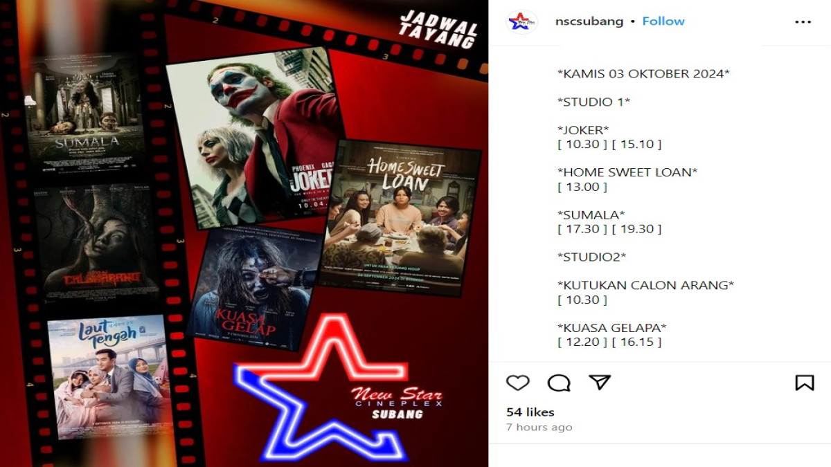 Gengs, Mari Update Jadwal Tayang Film di Bioskop NSC Subang per Kamis, 3 Oktober 2024