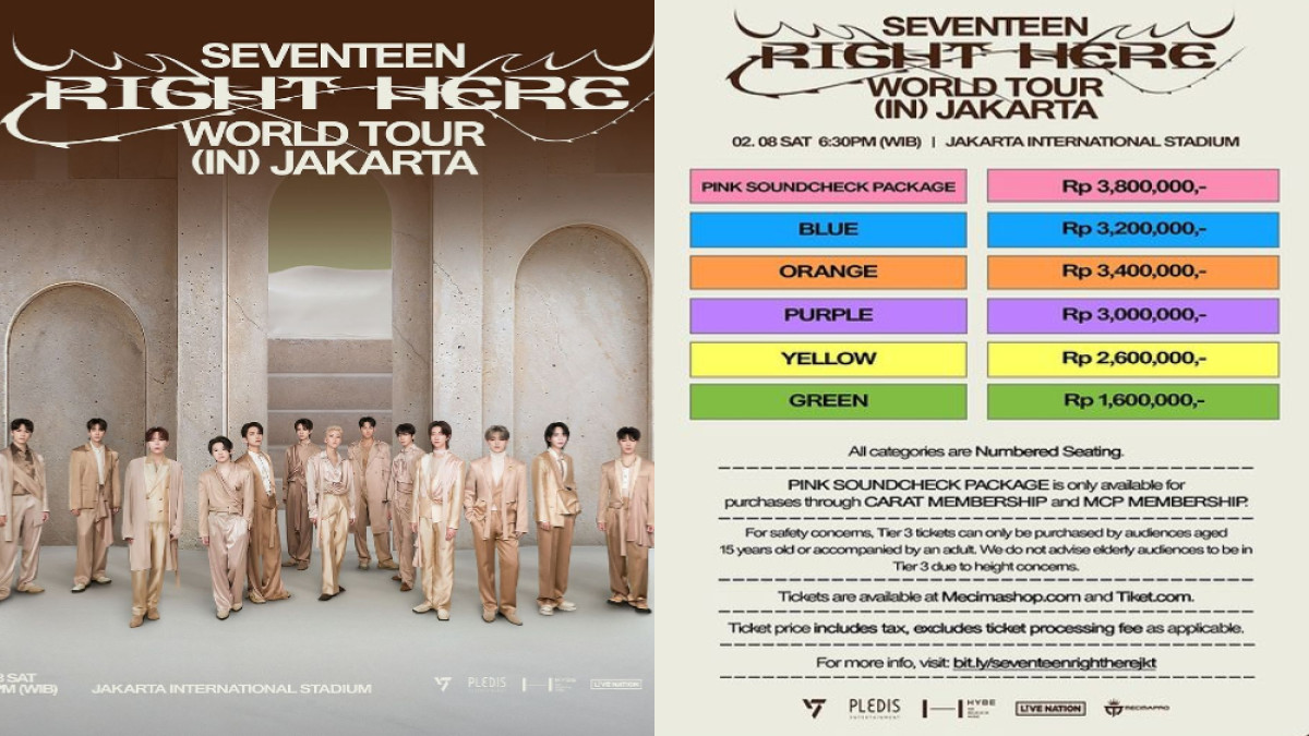 Jadwal dan Harga Tiket Konser SEVENTEEN 'Right Here' di Jakarta, Mulai 1,8 Juta!