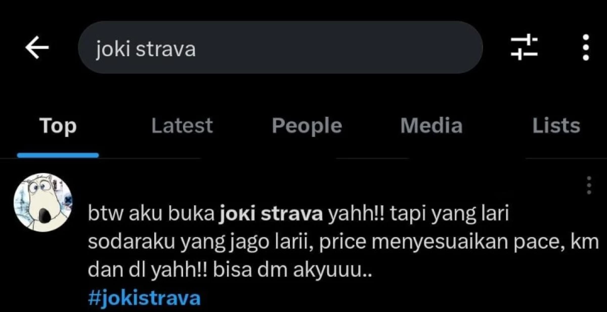 Viral Joki Strava. (Sumber: Screenshot via X)