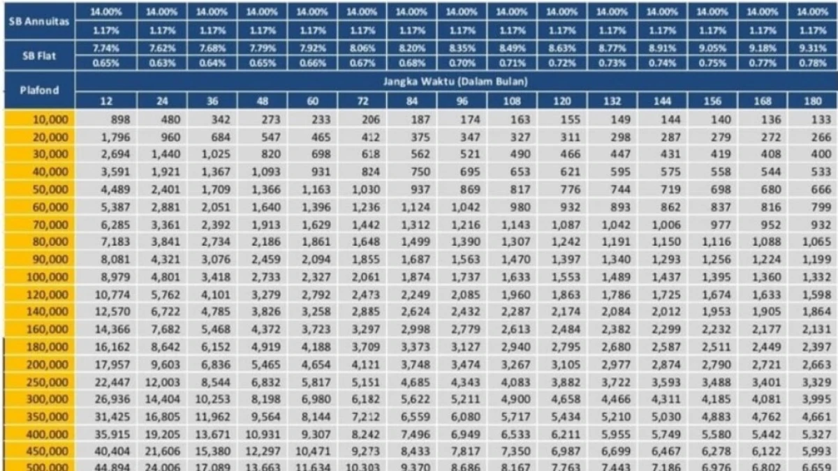 Tabel Cicilan Pinjaman Bank BRI Non KUR Terbaru 2025