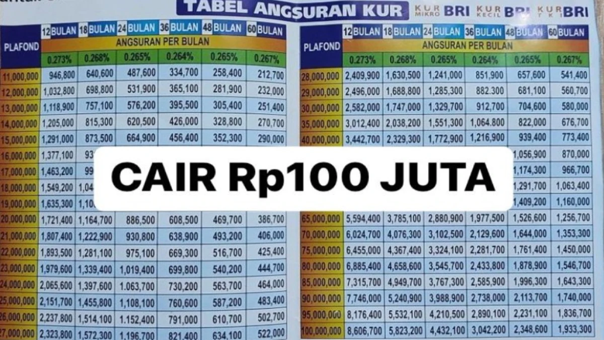 Cicilan KUR BRI 2025 Plafon Rp100 Juta