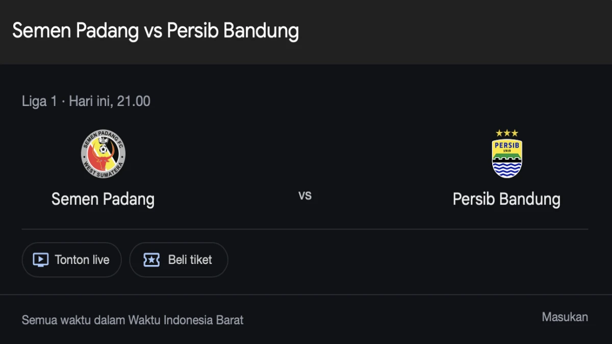 Live streaming Semen Padang vs Persib