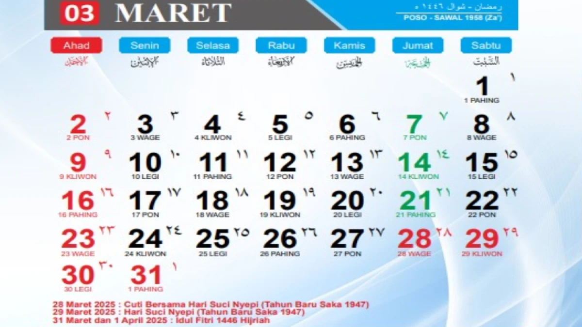 Jadwal Libur dan Cuti Bersama Lebaran 2025 Sesuai SKB 3 Menteri