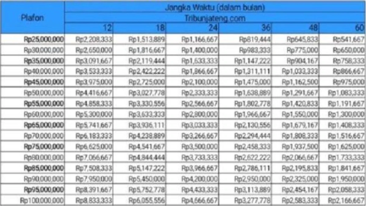 Rincian Tabel Angsuran KUR BRI 2025 Plafon Rp100 Juta