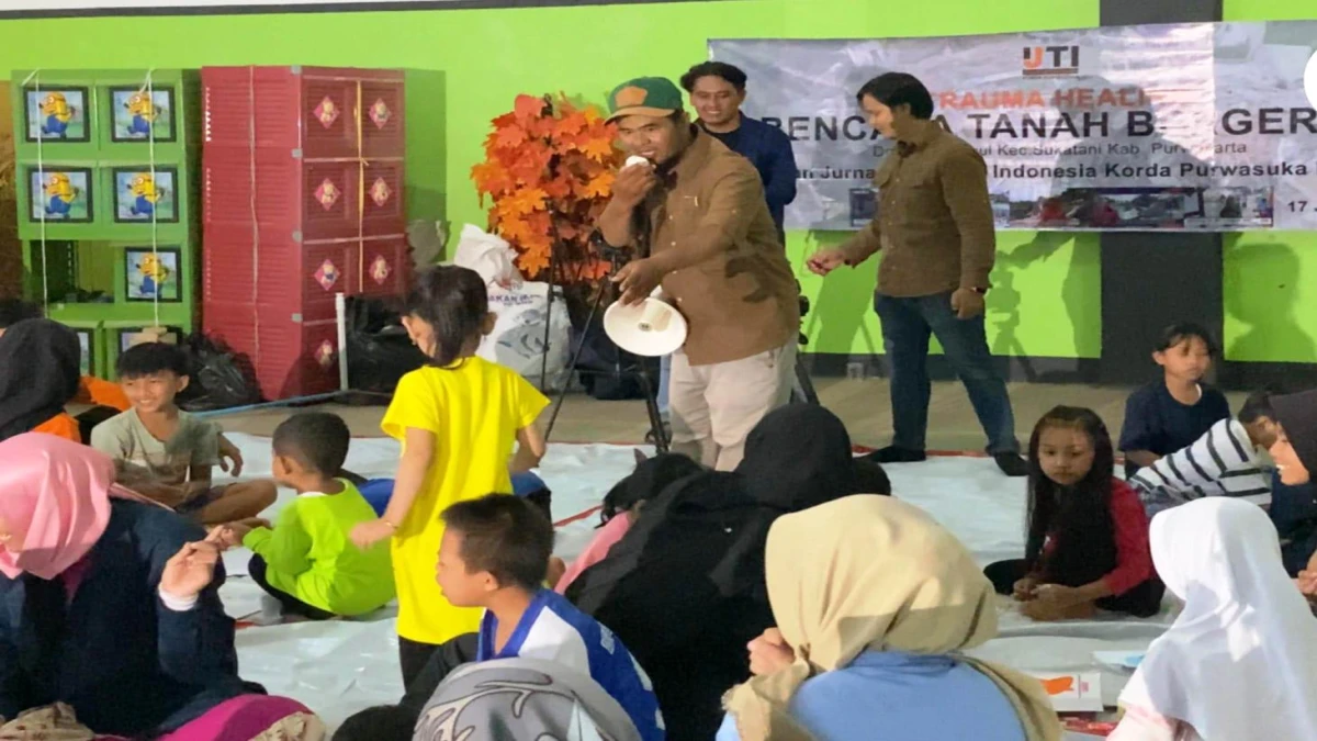Trauma Healing, IJTI Purwsuka Hibur Anak-Anak Korban Pergerakan Tanah Pasirmunjul