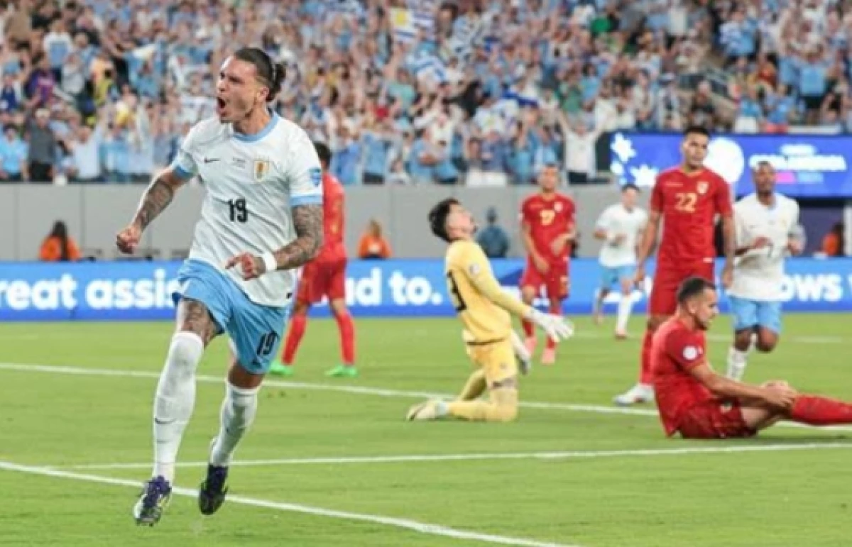 Striker Timnas Uruguay Darwin Nunez (19) merayakan golnya ke gawang Bolivia pada matchday kedua Grup C Copa America 2024 di MetLife Stadium, New Jersey, Amerika Serikat, Jumat (28/6/2024) pagi WIB. (Foto: REUTERS)