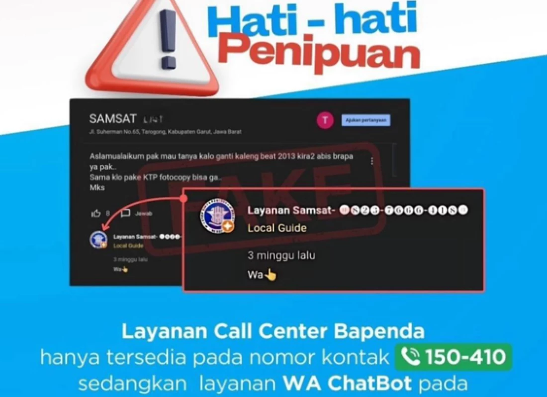 Waspada Penipuan Kenali Nomor Resmi Call Center dan Layanan WA ChatBot Bapenda