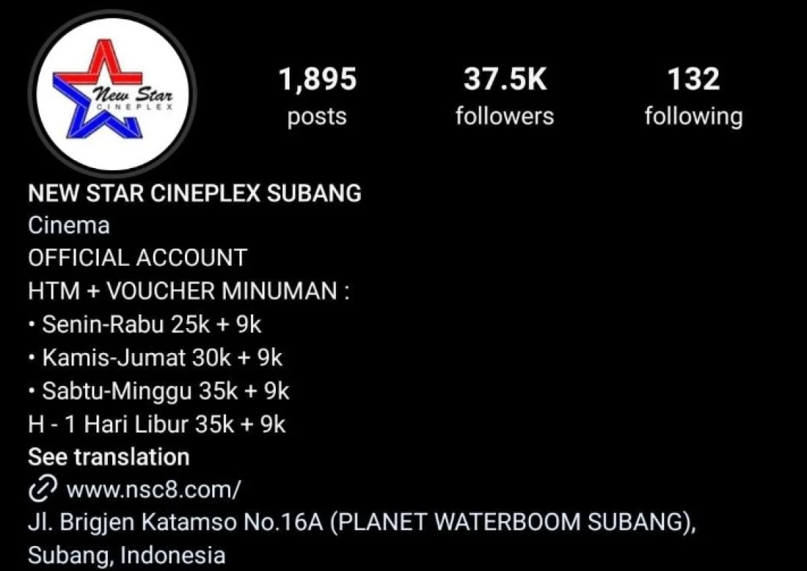 Jadwal Tayang Film di Bioskop NSC Subang Senin, 13 Mei 2024. (Sumber Gambar: Screenshot via Instagram @nscsubang)