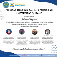 Empat dosen dari Fakultas Keguruan dan Ilmu Pendidikan (FKIP) Universitas Subang dinyatakan sebagai pemenang Hibah Penelitian dan Pengabdian kepada Masyarakat Tahun 2025